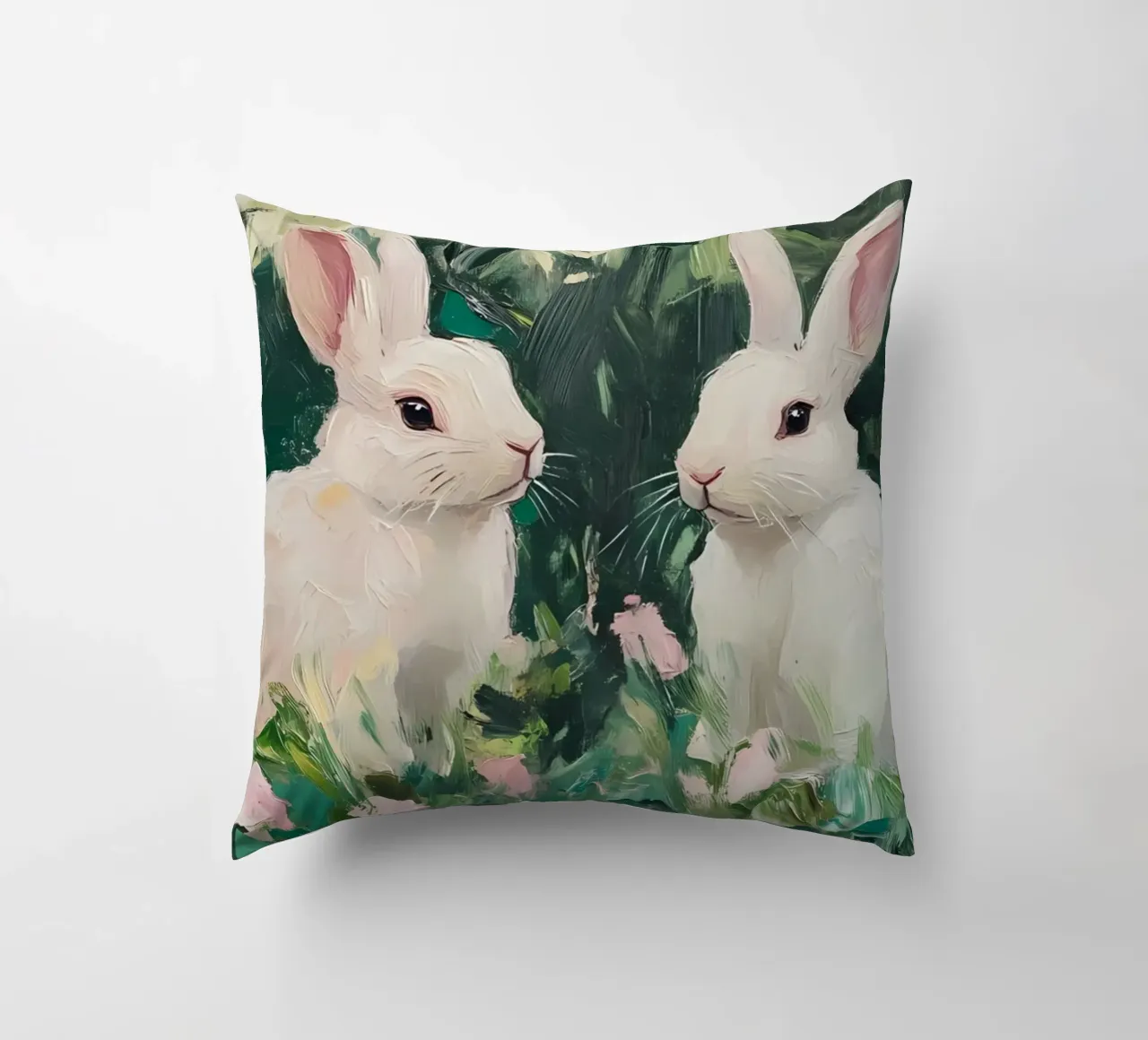 Coniglietti bianchi stravaganti - Foresta floreale impressionista cuscino da ClubArt