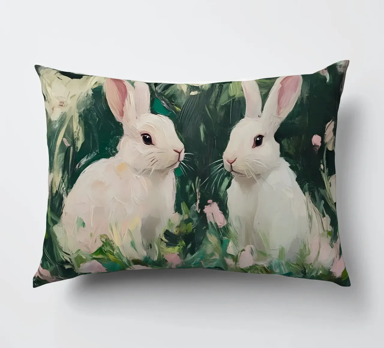 Coniglietti bianchi stravaganti - Foresta floreale impressionista cuscino da ClubArt