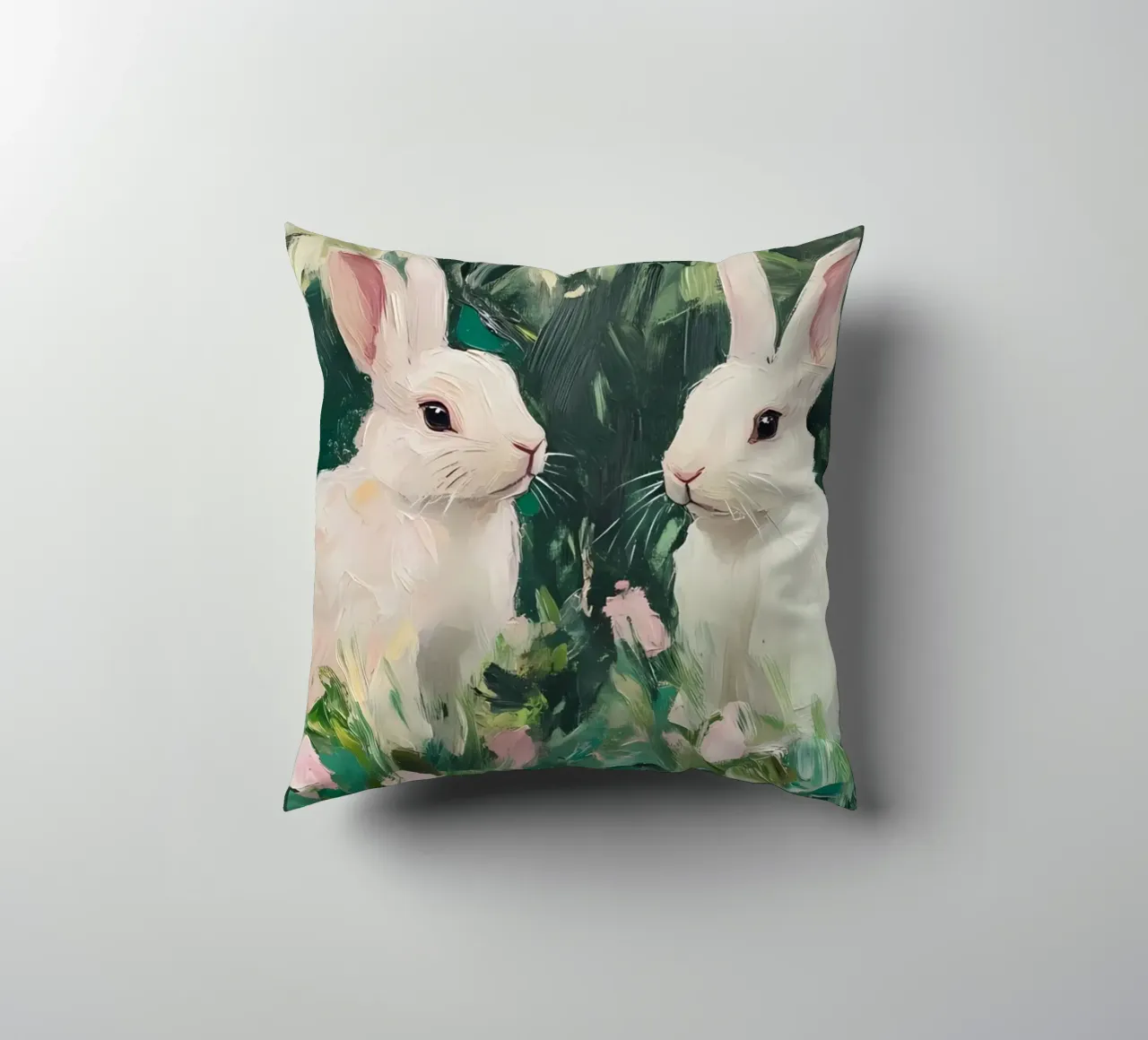 Coniglietti bianchi stravaganti - Foresta floreale impressionista cuscino da ClubArt
