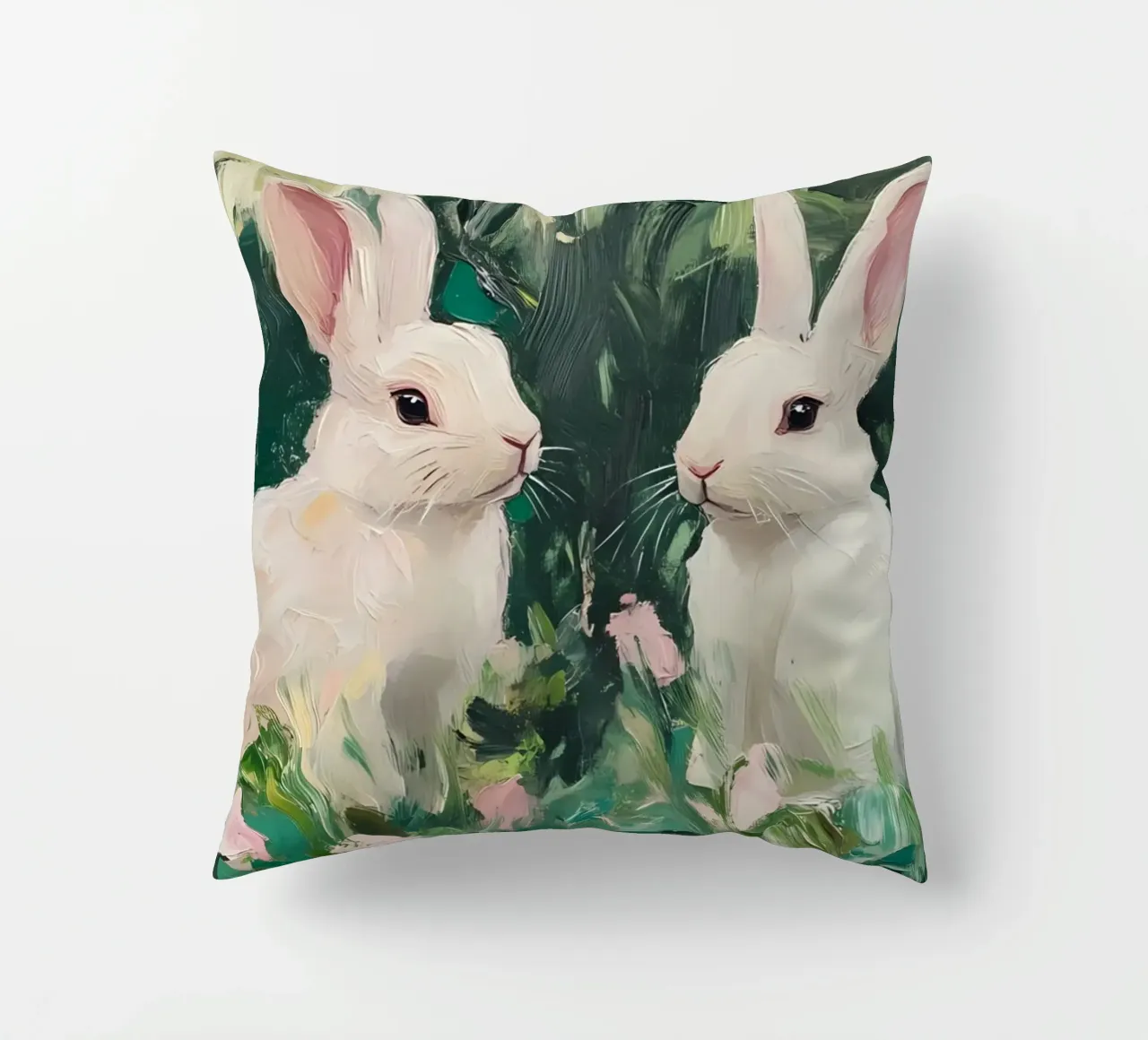 Coniglietti bianchi stravaganti - Foresta floreale impressionista cuscino da ClubArt