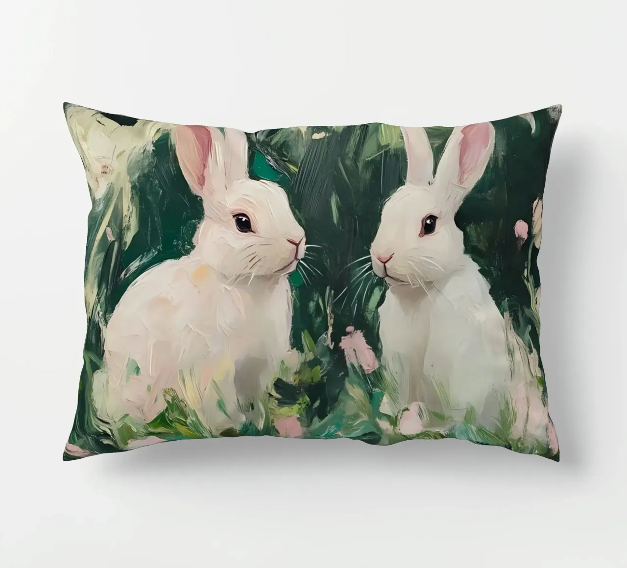 Coniglietti bianchi stravaganti - Foresta floreale impressionista cuscino da ClubArt