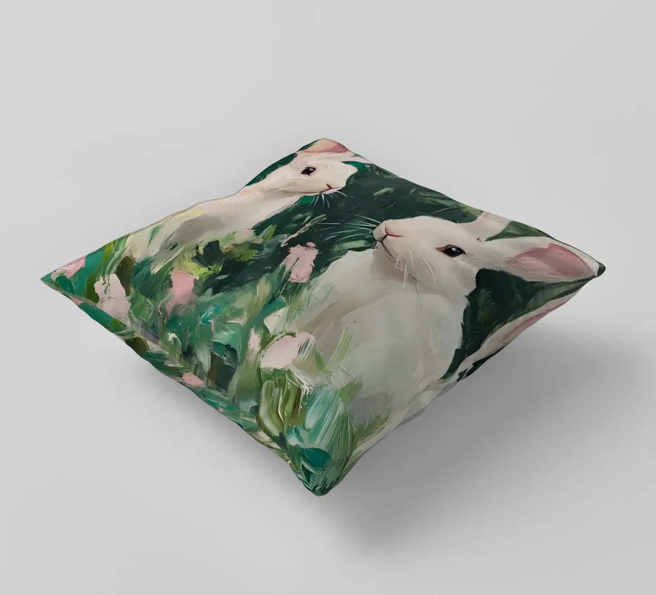 Coniglietti bianchi stravaganti - Foresta floreale impressionista cuscino da ClubArt