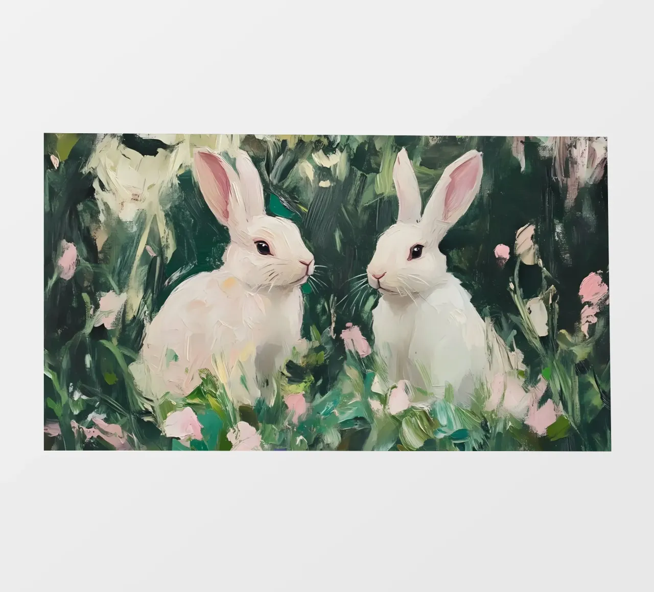 Coniglietti bianchi stravaganti - Foresta floreale impressionista telo in pvc da ClubArt
