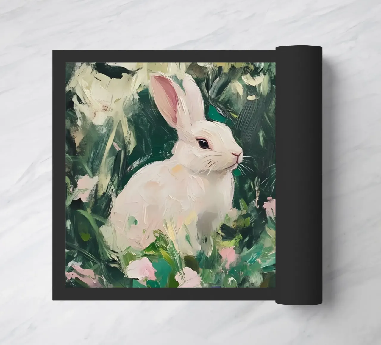 Coniglietti bianchi stravaganti - Foresta floreale impressionista zerbino da ClubArt