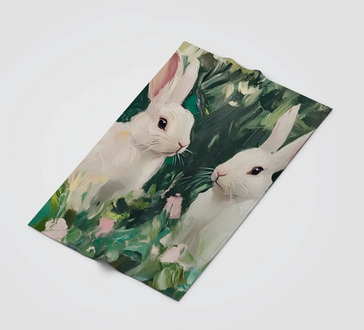 Coniglietti bianchi stravaganti - Foresta floreale impressionista coperta in pile da ClubArt