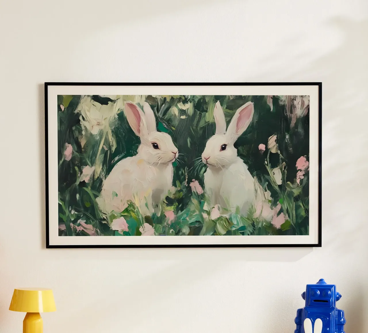 Coniglietti bianchi stravaganti - Foresta floreale impressionista carta hahnemühle da ClubArt
