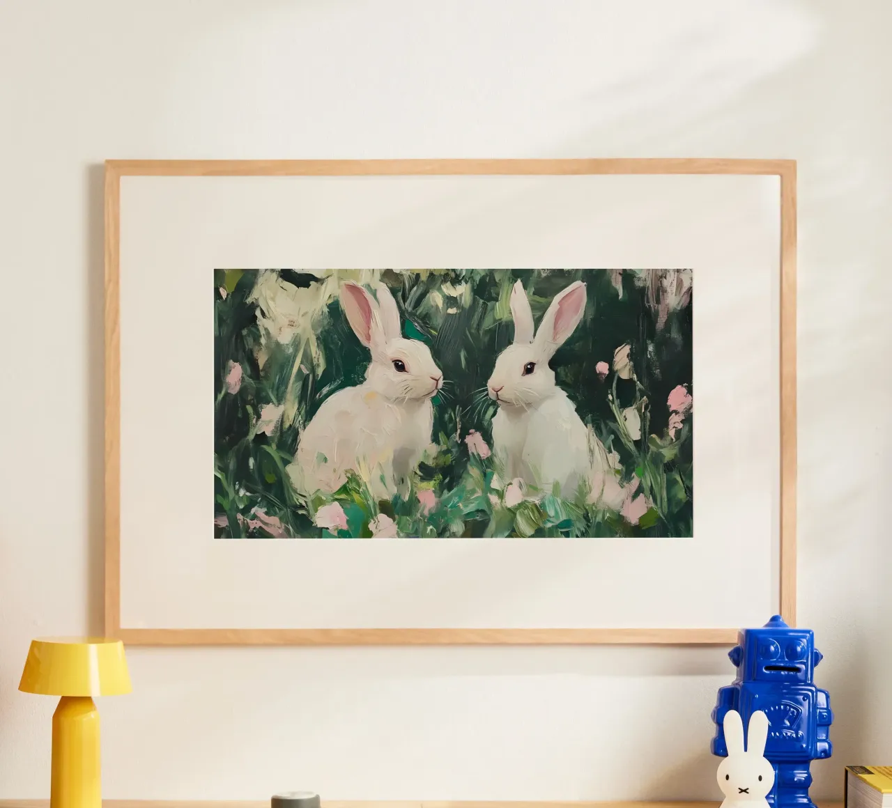 Coniglietti bianchi stravaganti - Foresta floreale impressionista carta hahnemühle da ClubArt