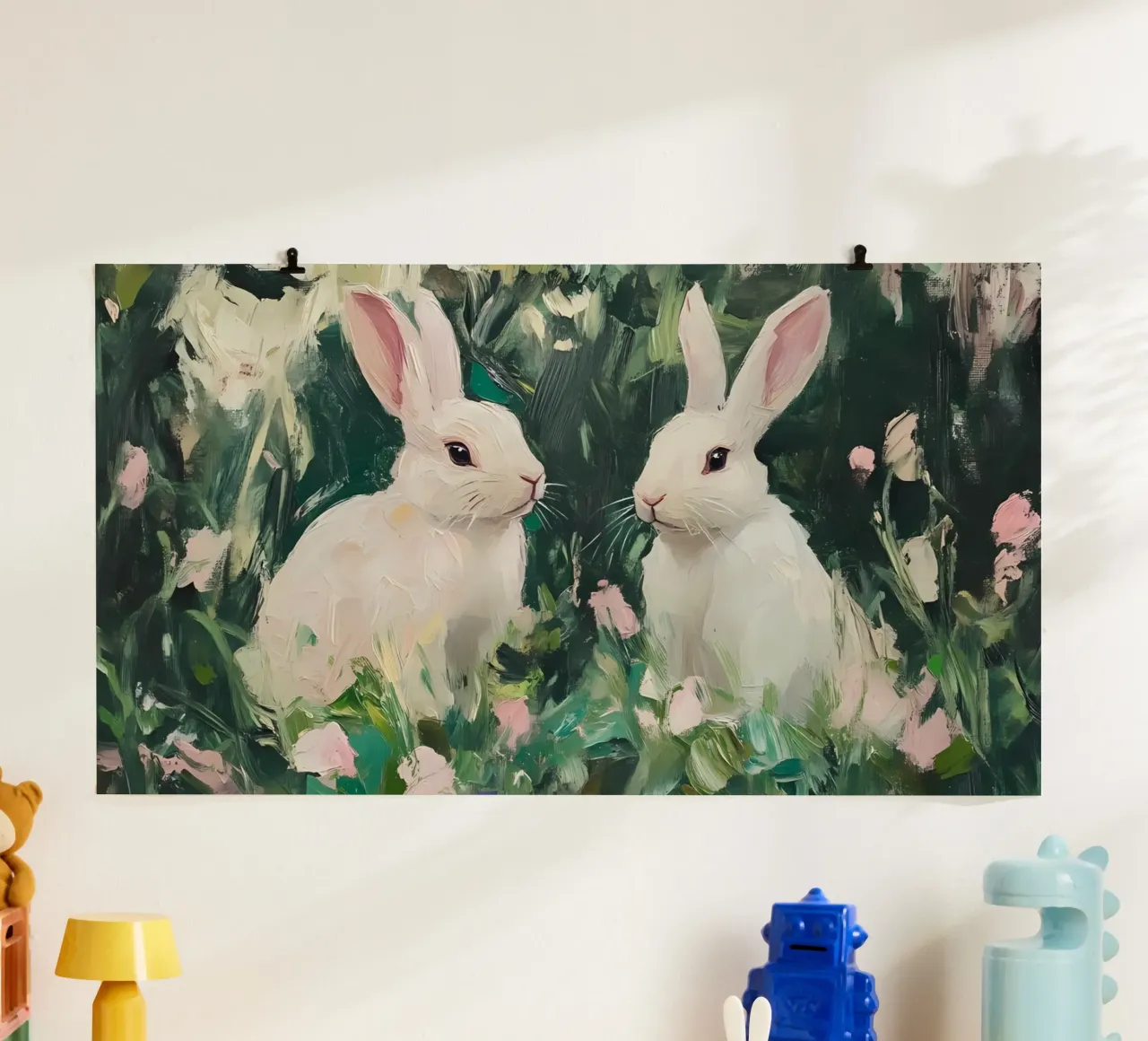 Coniglietti bianchi stravaganti - Foresta floreale impressionista carta hahnemühle da ClubArt