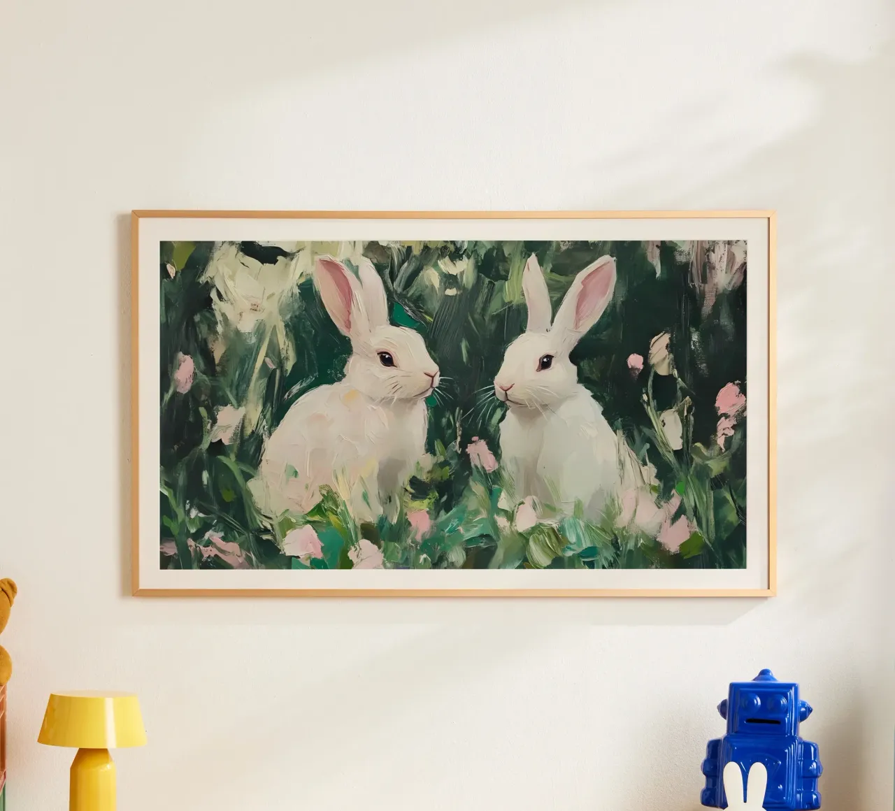 Coniglietti bianchi stravaganti - Foresta floreale impressionista carta hahnemühle da ClubArt