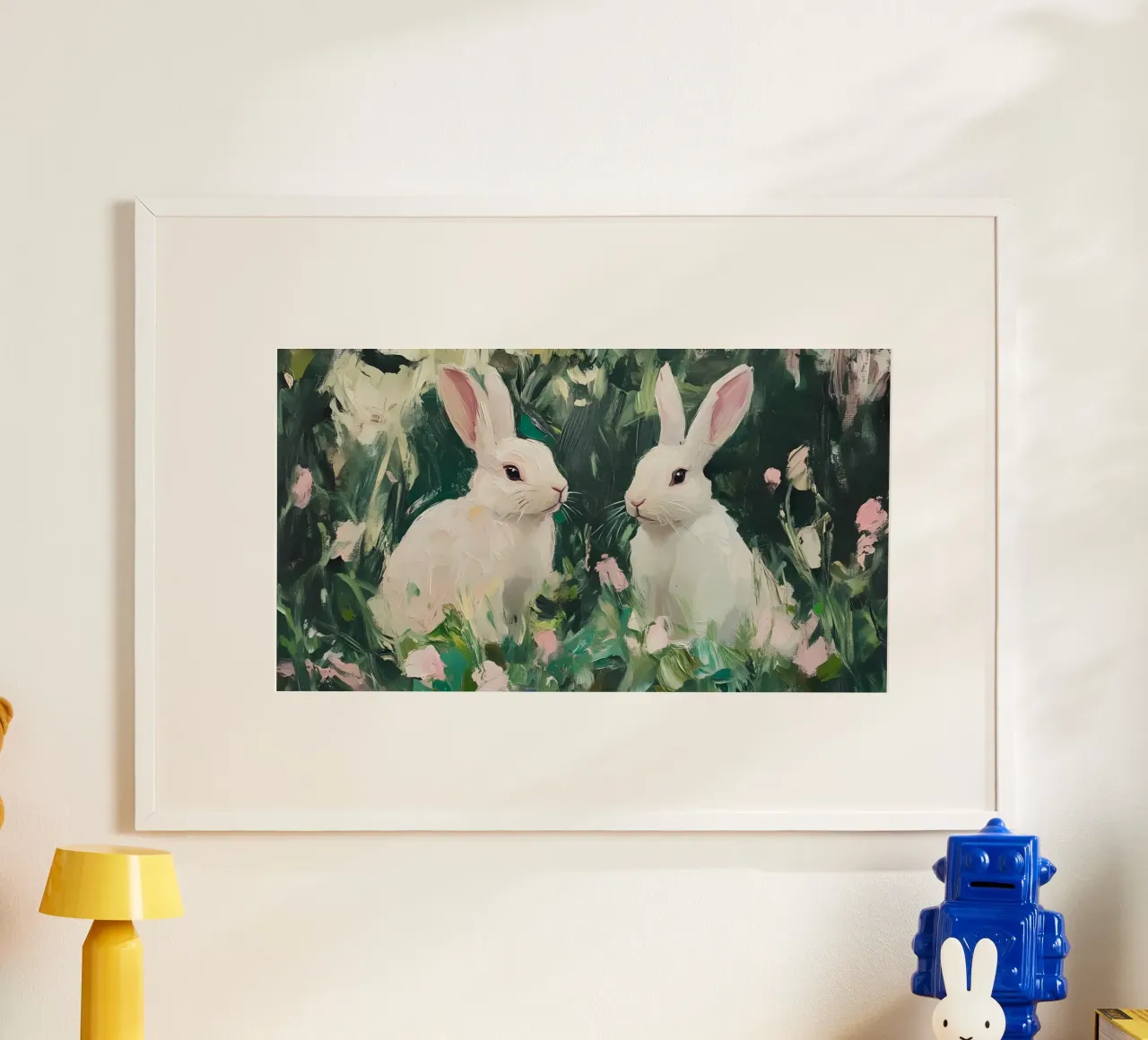 Coniglietti bianchi stravaganti - Foresta floreale impressionista carta hahnemühle da ClubArt