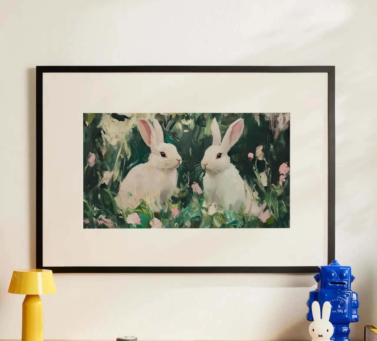 Coniglietti bianchi stravaganti - Foresta floreale impressionista carta hahnemühle da ClubArt