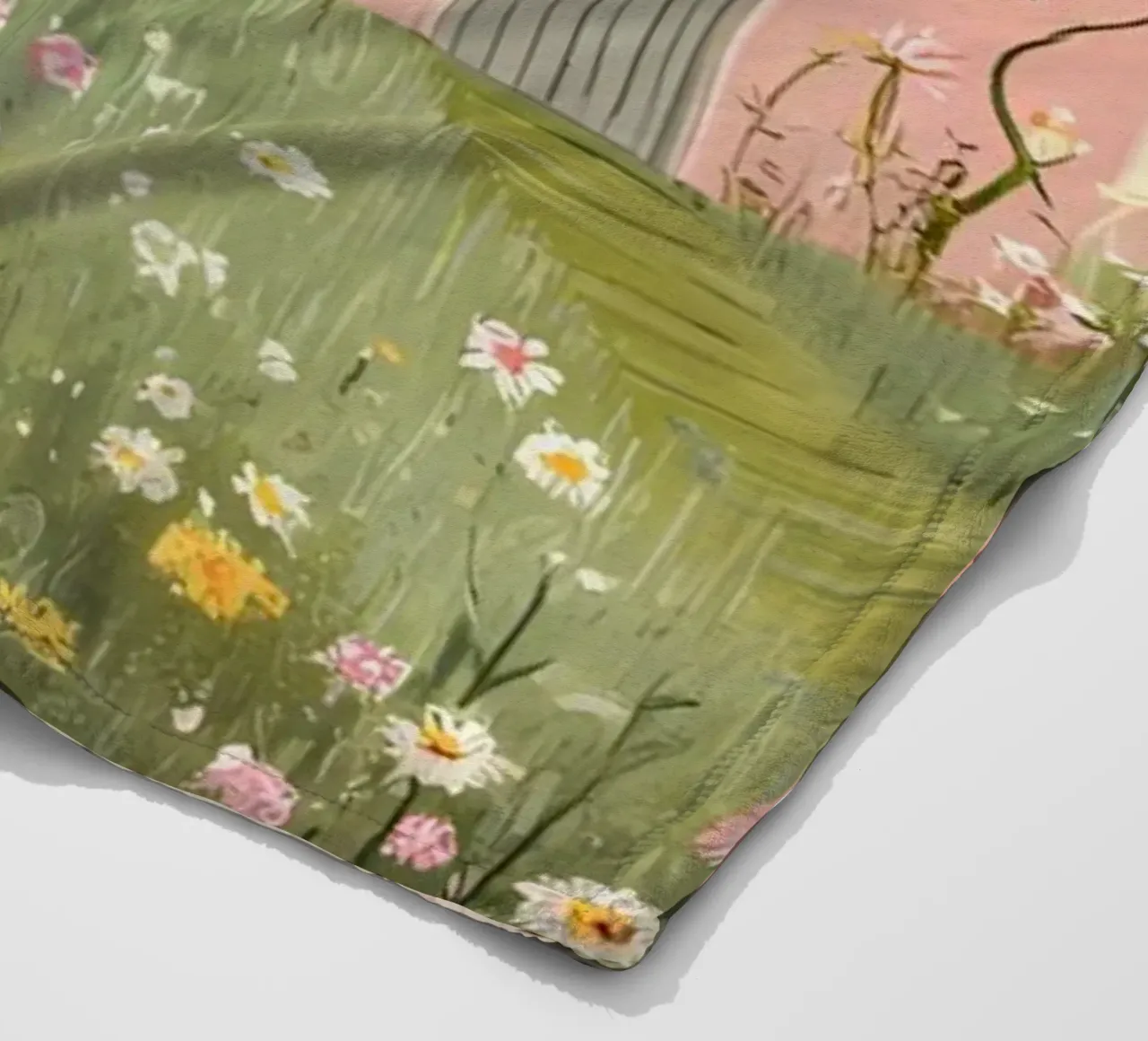 Enchanted Pink Cottage - Whimsical Spring Meadow Art fleece blanket by ClubArt
