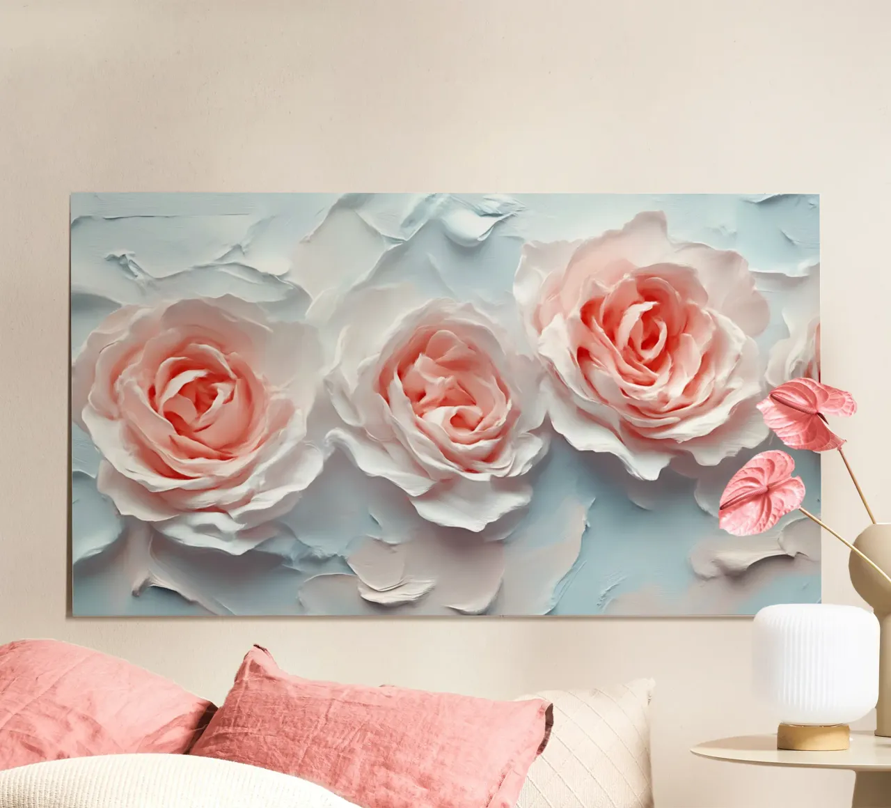 Zartrosa Rosen-Impasto - Texturierte Blumenblütenkunst Poster mit Kunststoffrahmen von ClubArt