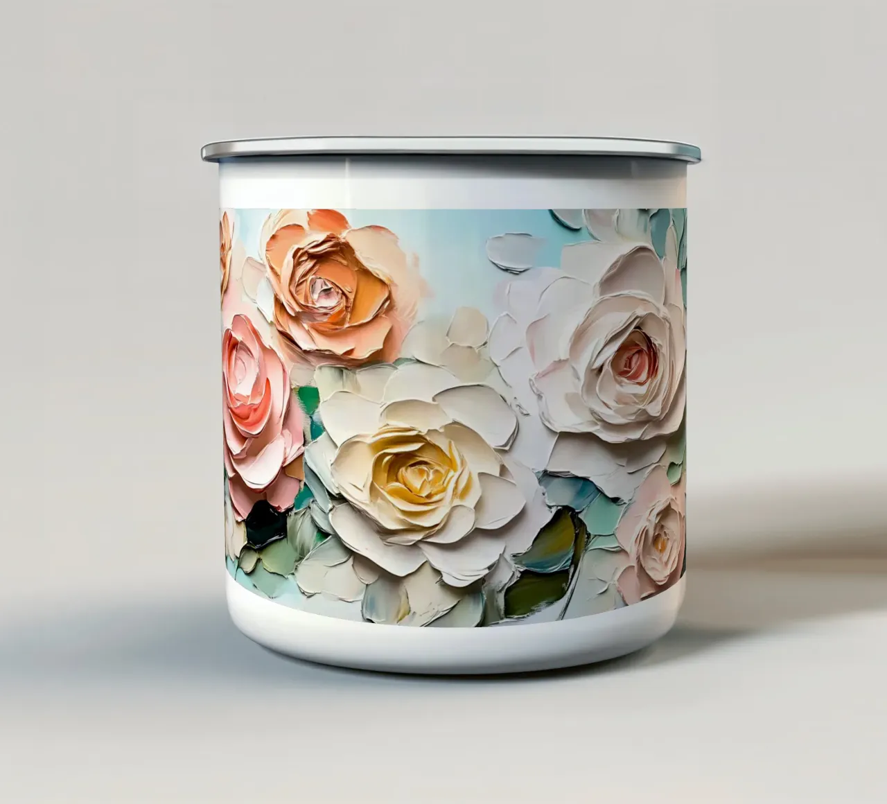 Impasto di rose rosa tenue - Arte floreale in fiore testurizzata tazza in smalto da ClubArt