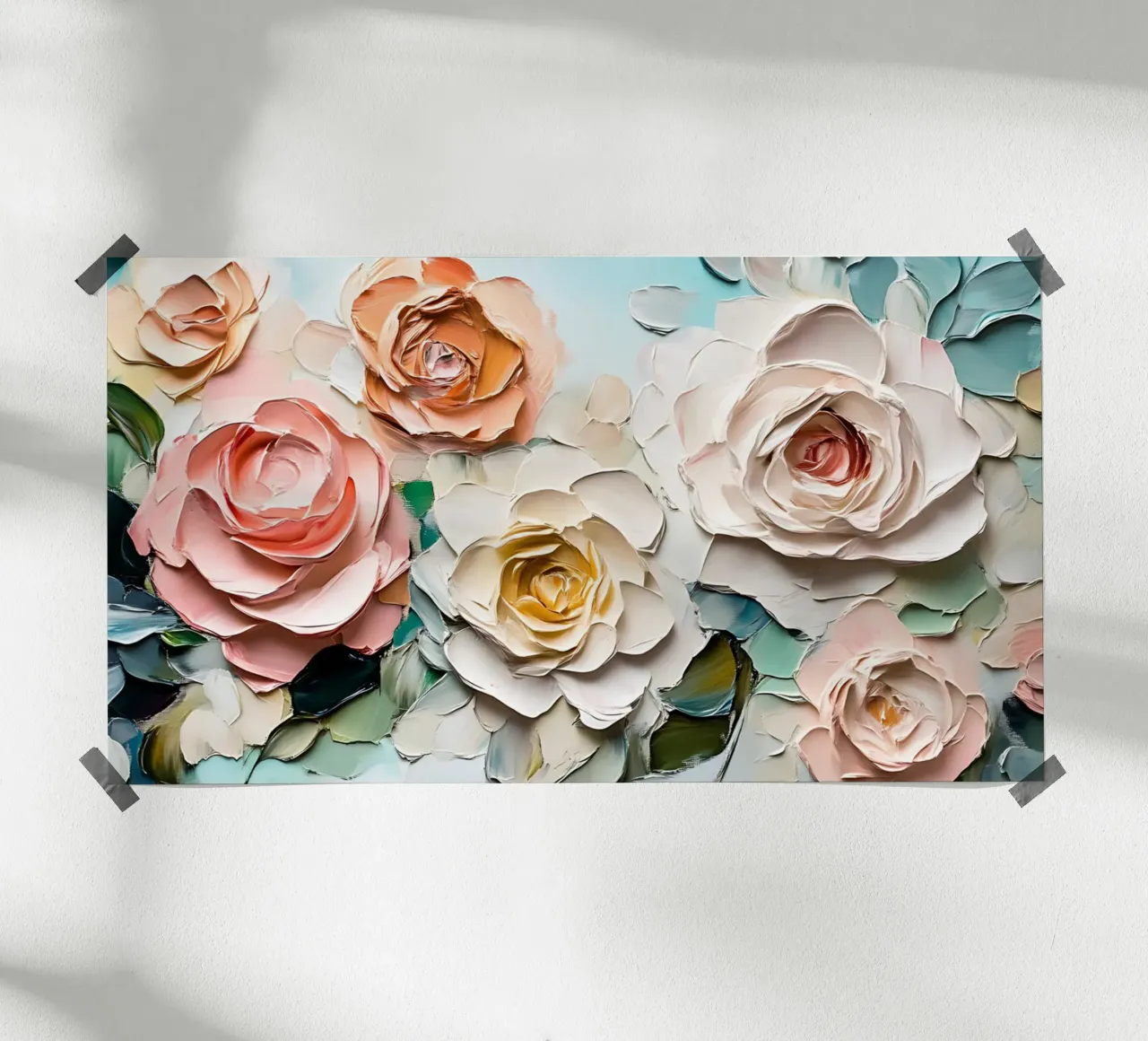 Impasto di rose rosa tenue - Arte floreale in fiore testurizzata poster con telaio in plastica da ClubArt
