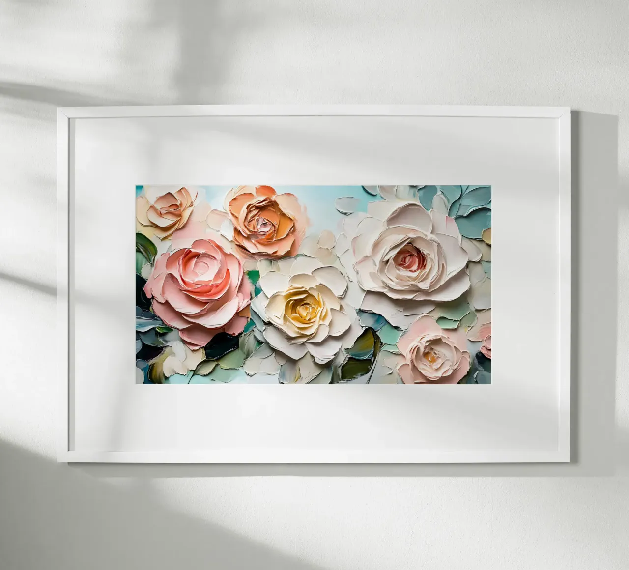 Impasto di rose rosa tenue - Arte floreale in fiore testurizzata poster con telaio in plastica da ClubArt