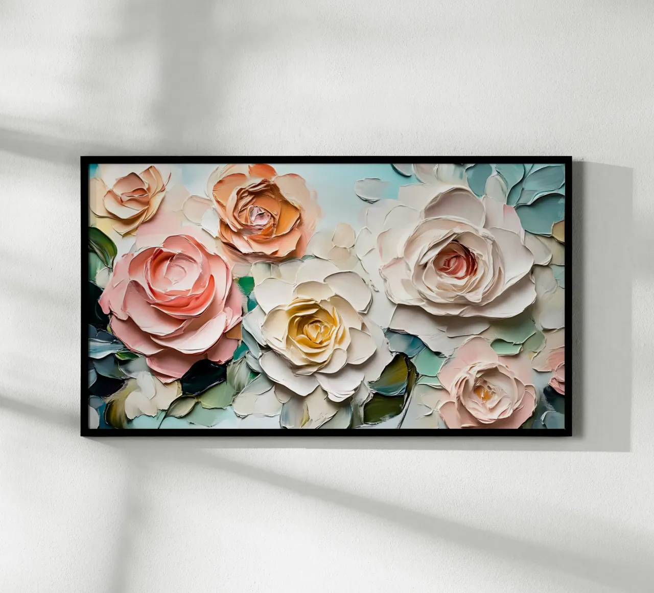 Impasto di rose rosa tenue - Arte floreale in fiore testurizzata poster con telaio in plastica da ClubArt