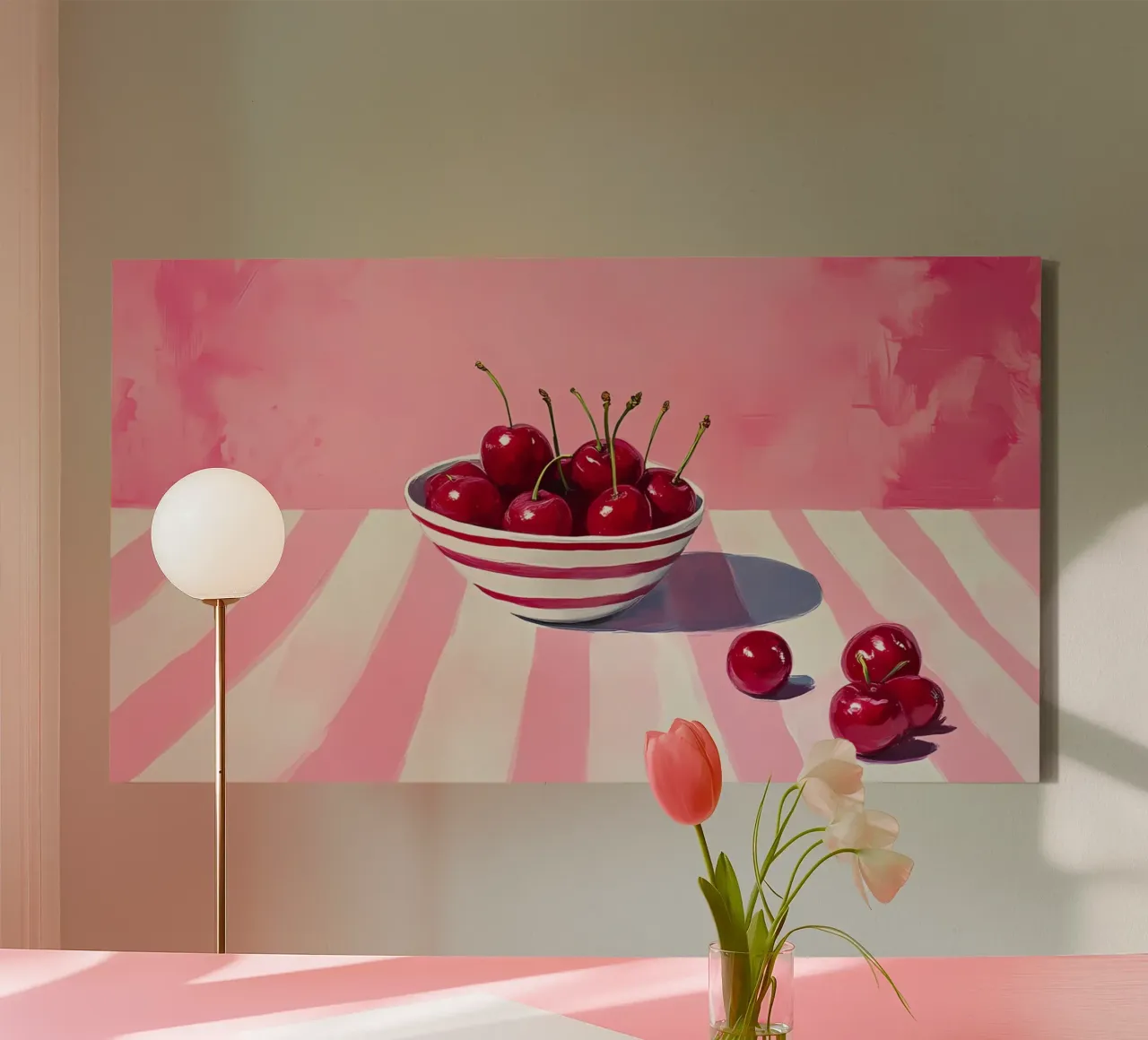 Kom met kersen Pop Art - Retro Roze Keukendecoratie canvas met Baklijst van ClubArt