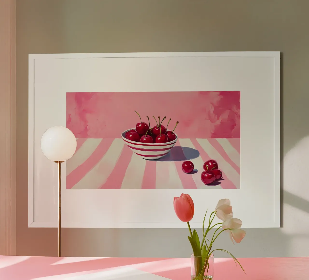 Ciotola di ciliegie Pop Art - Decorazione da cucina rosa retrò poster con telaio in plastica da ClubArt