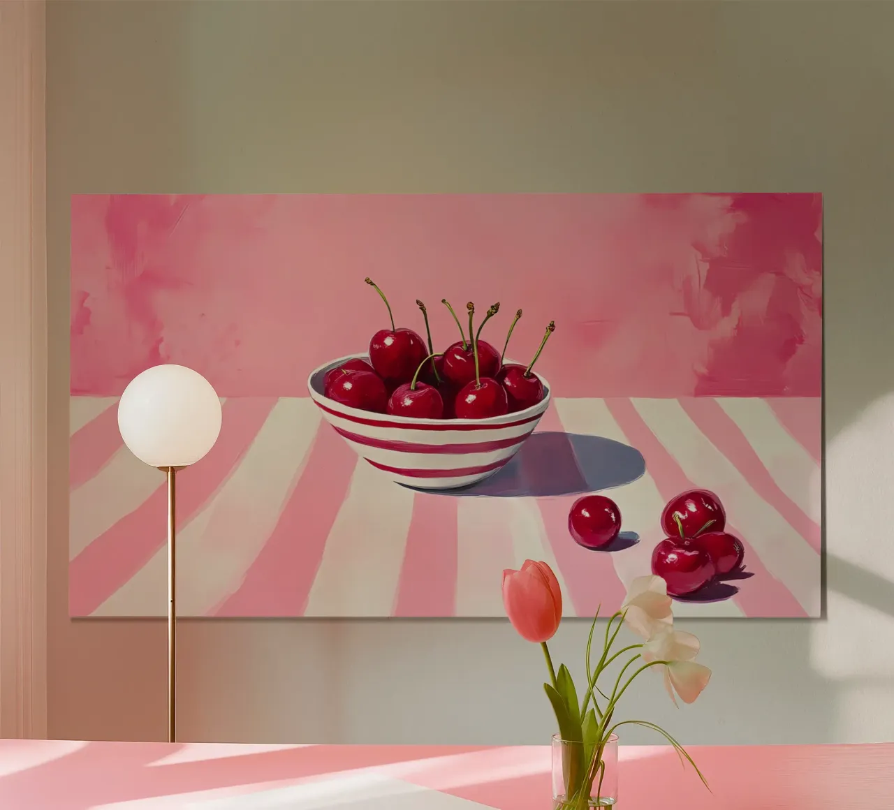 Ciotola di ciliegie Pop Art - Decorazione da cucina rosa retrò poster con telaio in plastica da ClubArt