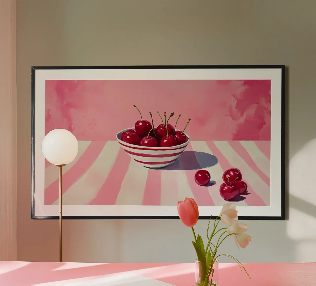 Ciotola di ciliegie Pop Art - Decorazione da cucina rosa retrò poster con telaio in plastica da ClubArt