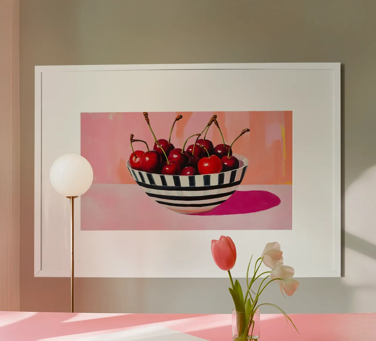 J.O. Han Cherry Bowl Pop Art - Decorazione moderna per la cucina poster con telaio in plastica da ClubArt