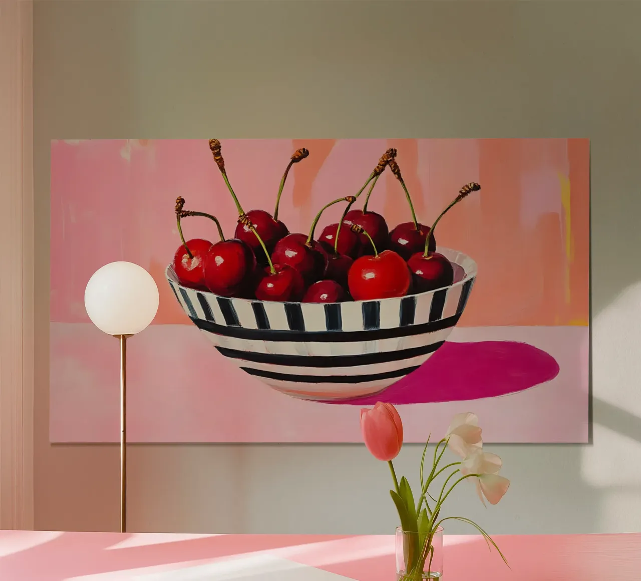J.O. Han Cherry Bowl Pop Art - Decorazione moderna per la cucina poster con telaio in plastica da ClubArt