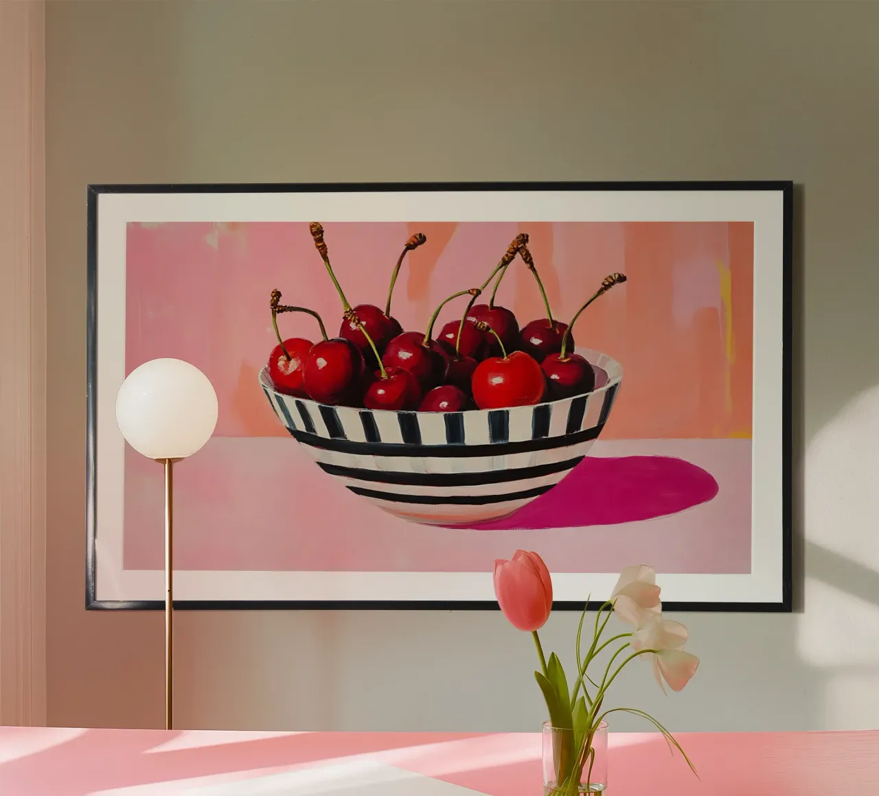 J.O. Han Cherry Bowl Pop Art - Decorazione moderna per la cucina poster con telaio in plastica da ClubArt