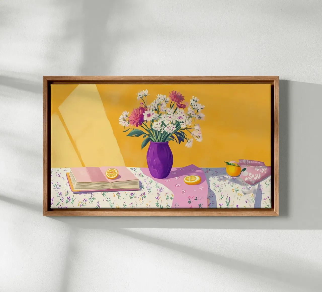 Natura morta floreale in stile Hockney - Fiori vibranti della Pop Art tela con Cornice a cassetta da ClubArt