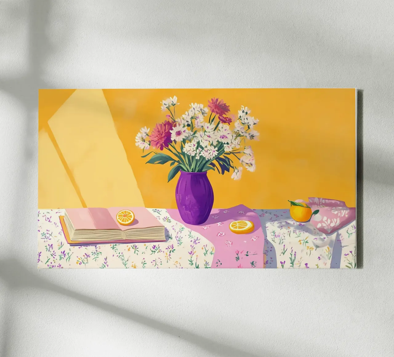 Natura morta floreale in stile Hockney - Fiori vibranti della Pop Art tela con Cornice a cassetta da ClubArt