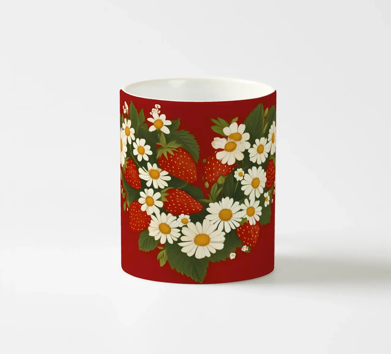 Strawberry Daisy Heart - Rustic Floral Love Art ceramic mug by ClubArt