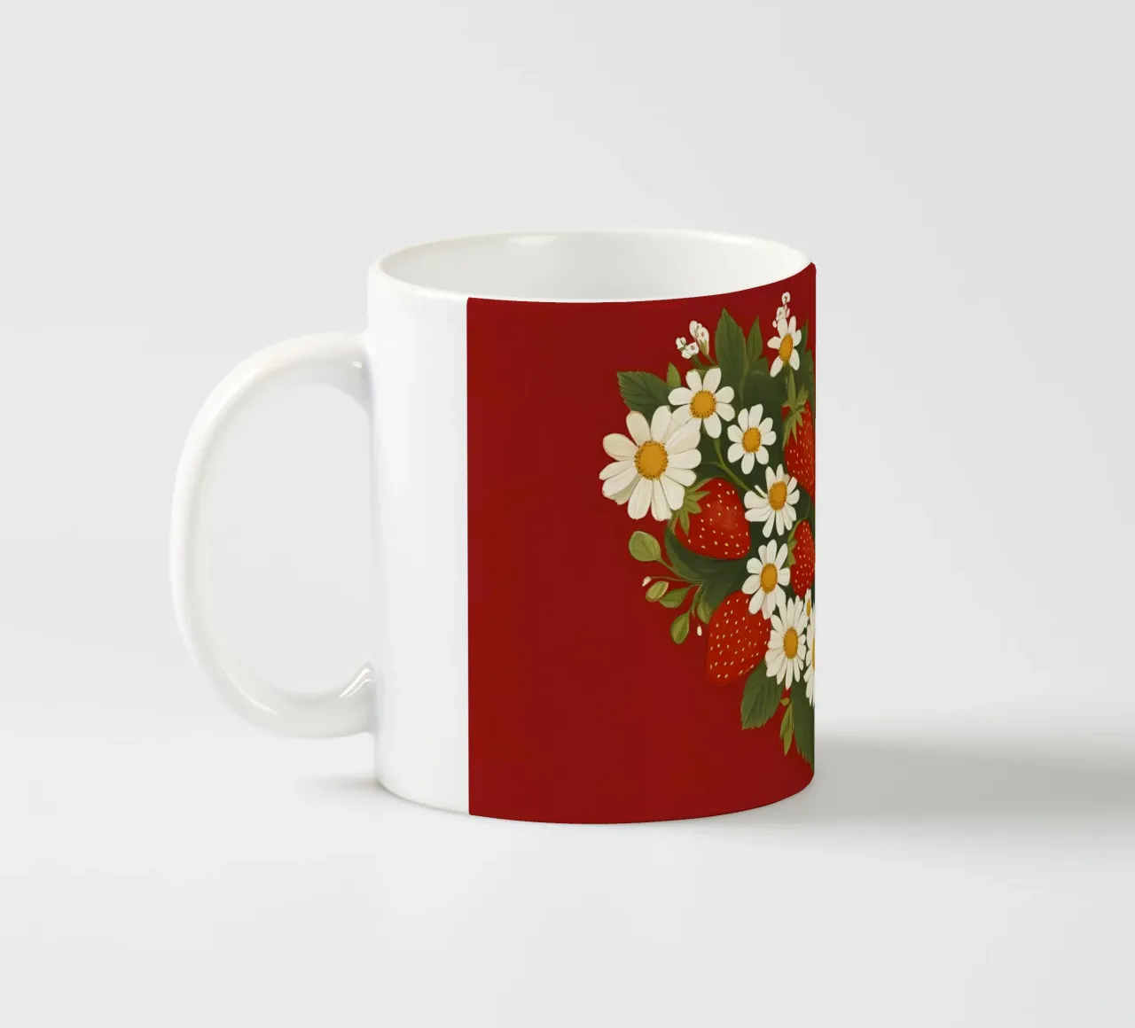 Strawberry Daisy Heart - Rustic Floral Love Art ceramic mug by ClubArt