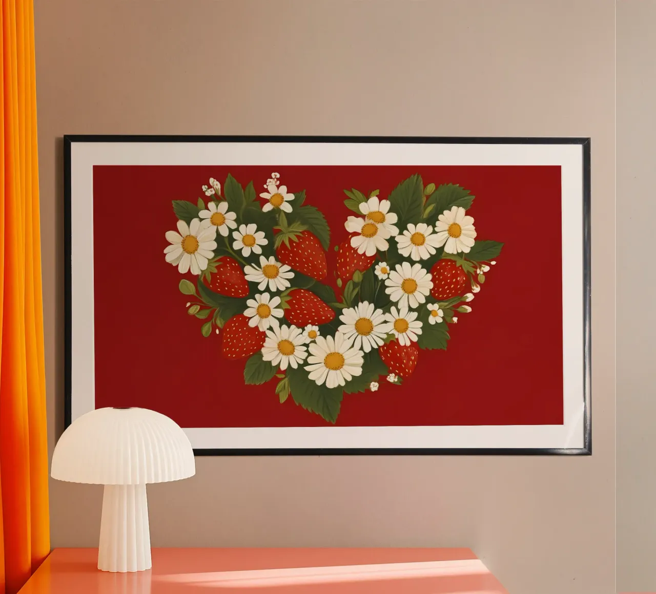 Cuore di margherita alla fragola - Arte floreale rustica dell'amore poster con telaio in plastica da ClubArt