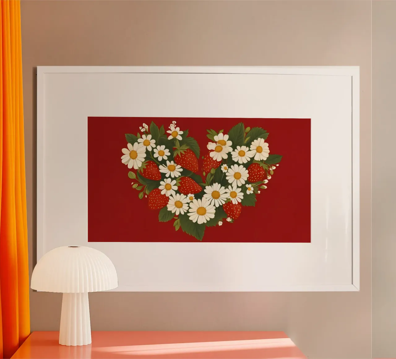 Cuore di margherita alla fragola - Arte floreale rustica dell'amore poster con telaio in plastica da ClubArt