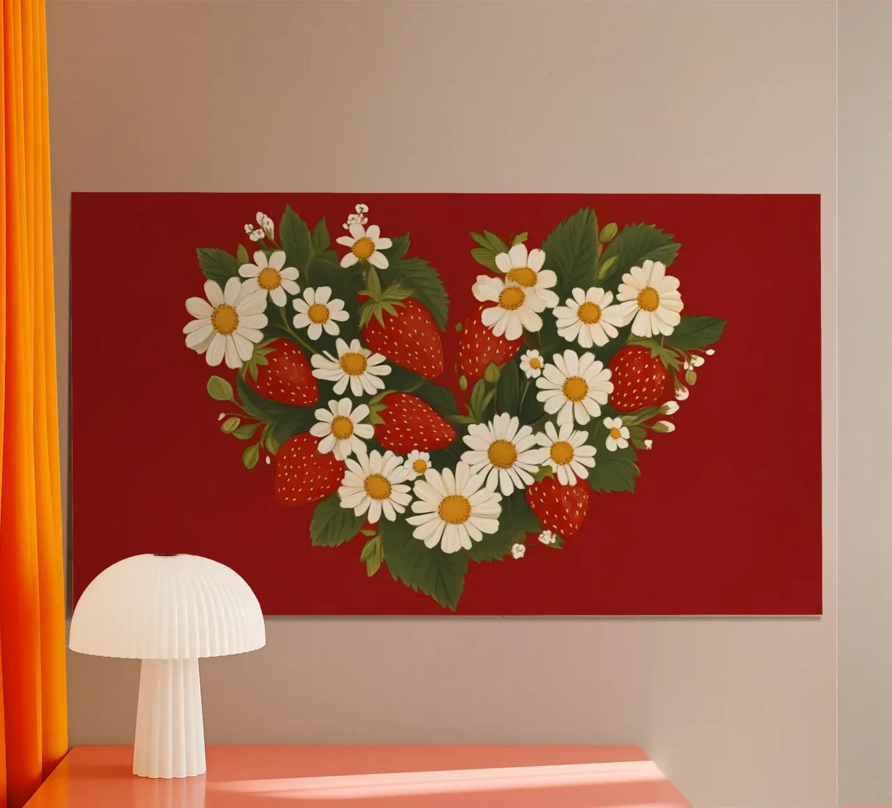 Cuore di margherita alla fragola - Arte floreale rustica dell'amore poster con telaio in plastica da ClubArt