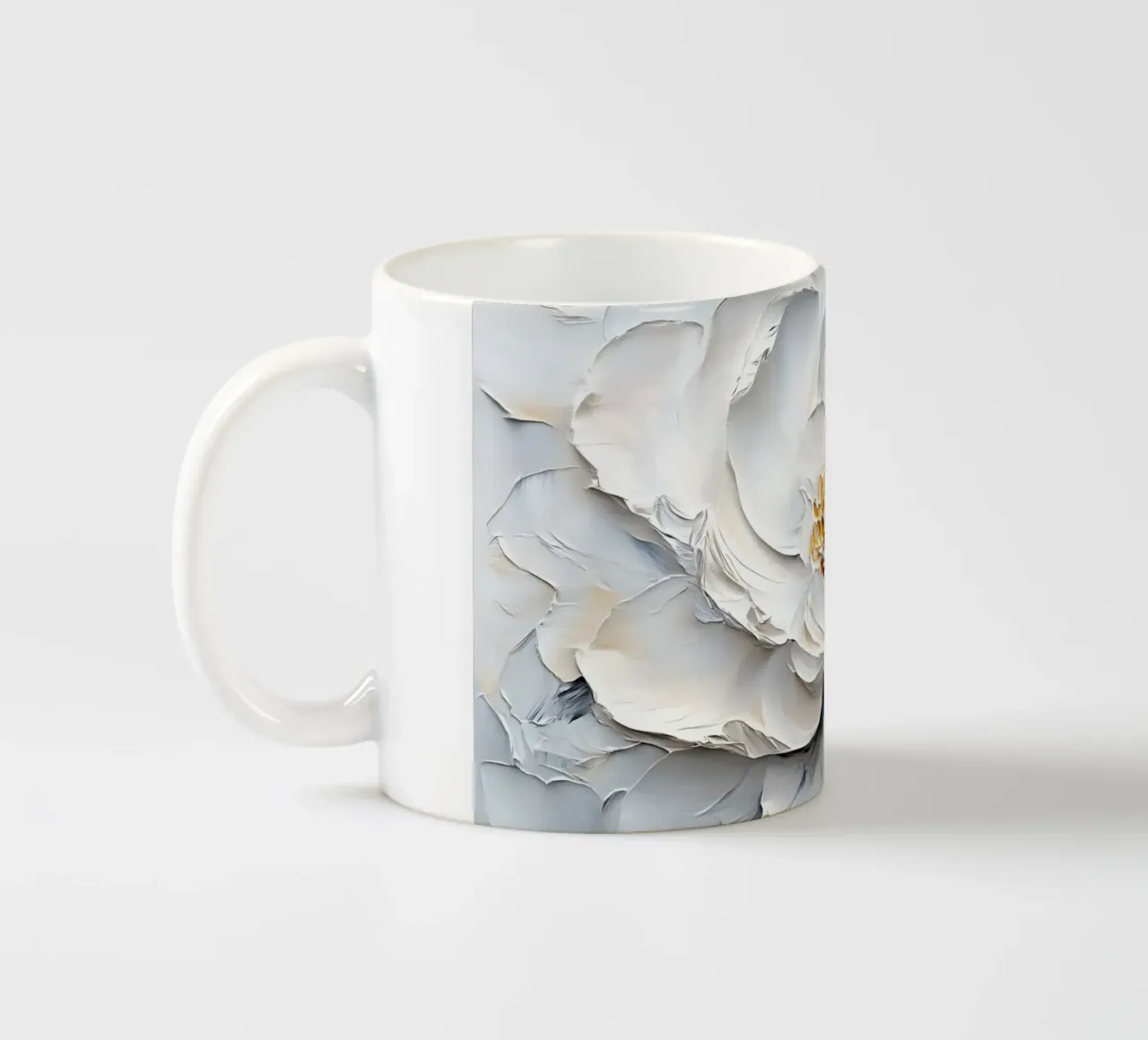 Impasto di peonie bianche strutturate - Arte floreale scultorea tazza in ceramica da ClubArt
