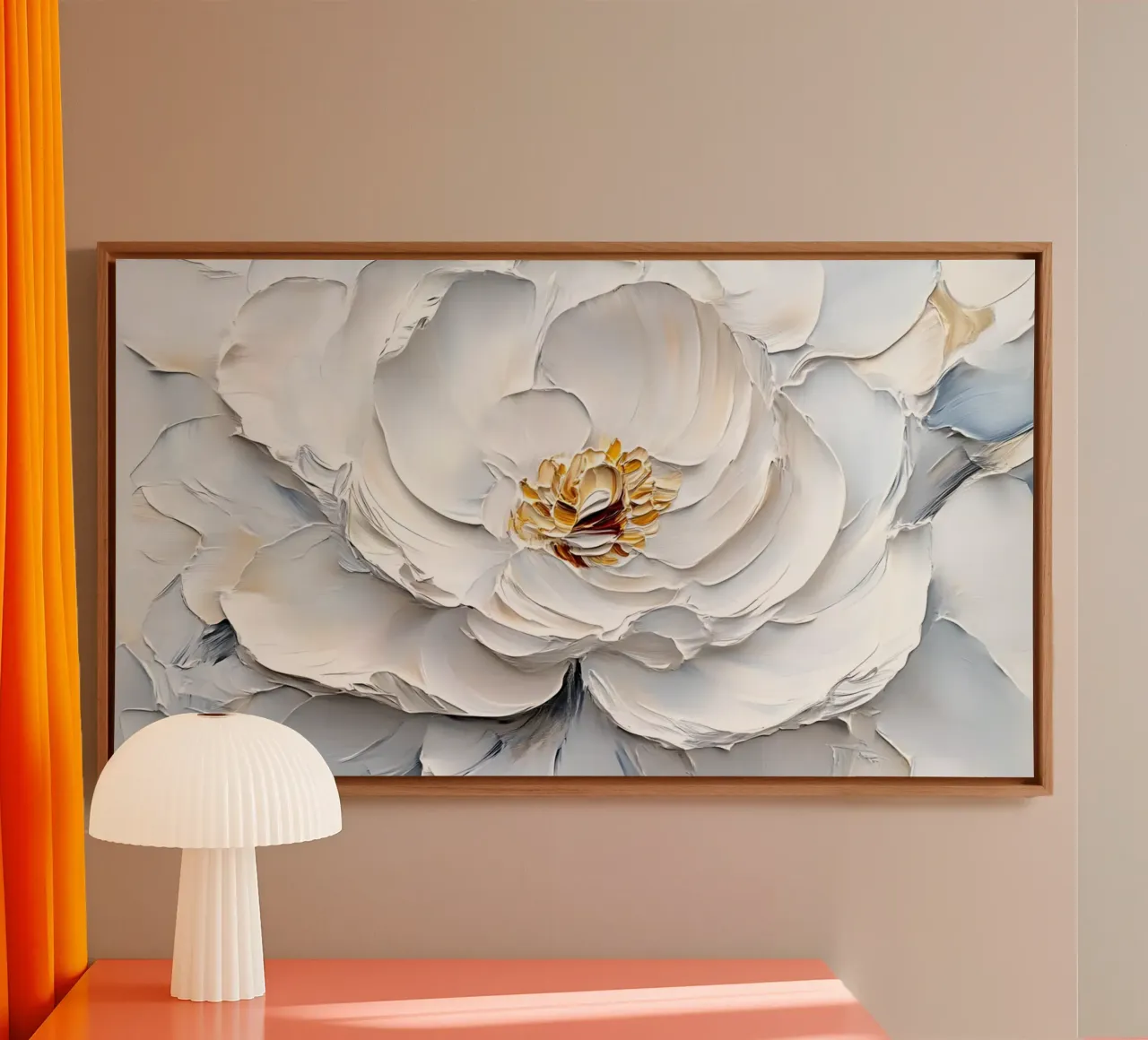 Impasto di peonie bianche strutturate - Arte floreale scultorea tela con Cornice a cassetta da ClubArt