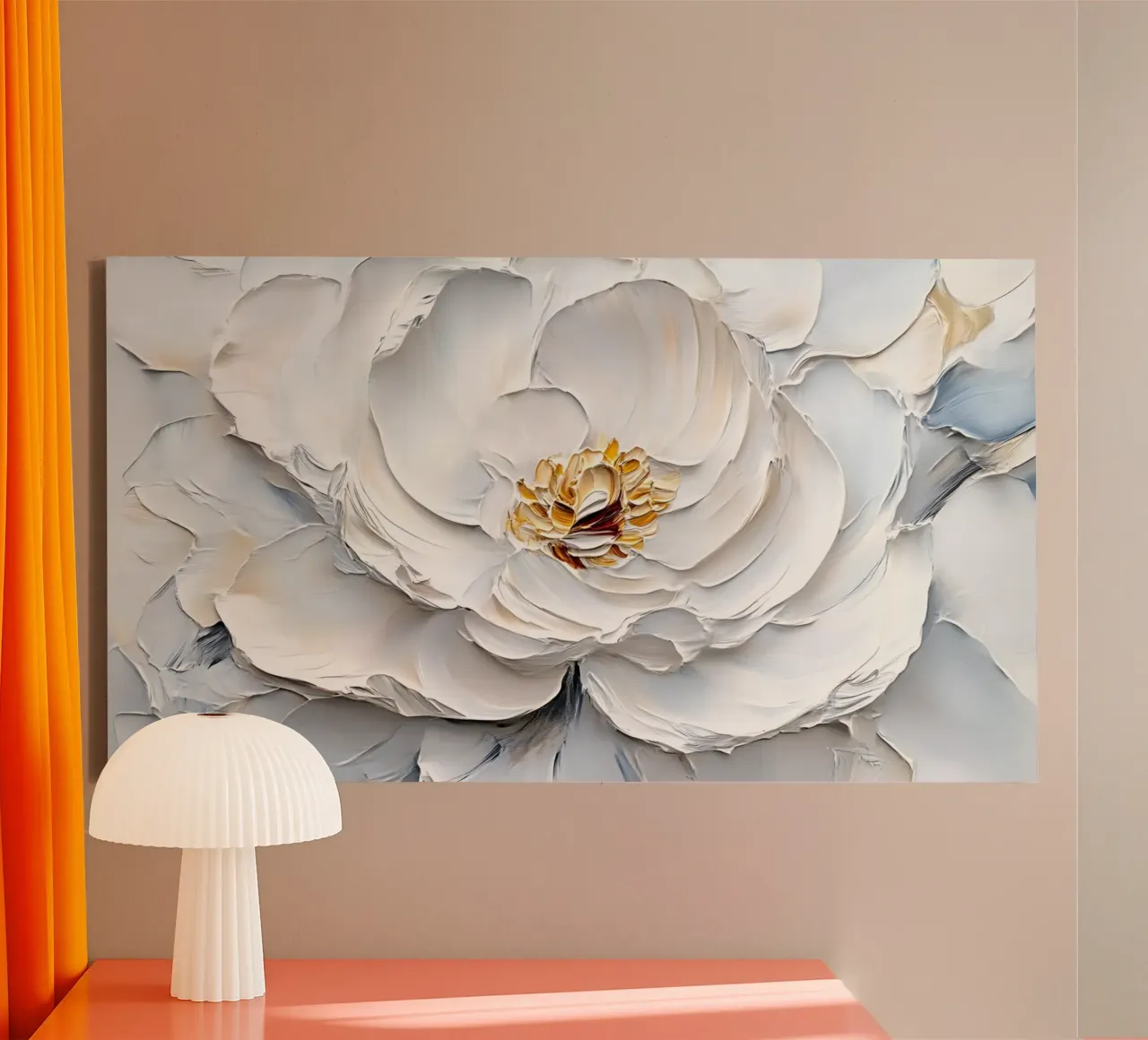 Impasto di peonie bianche strutturate - Arte floreale scultorea tela con Cornice a cassetta da ClubArt