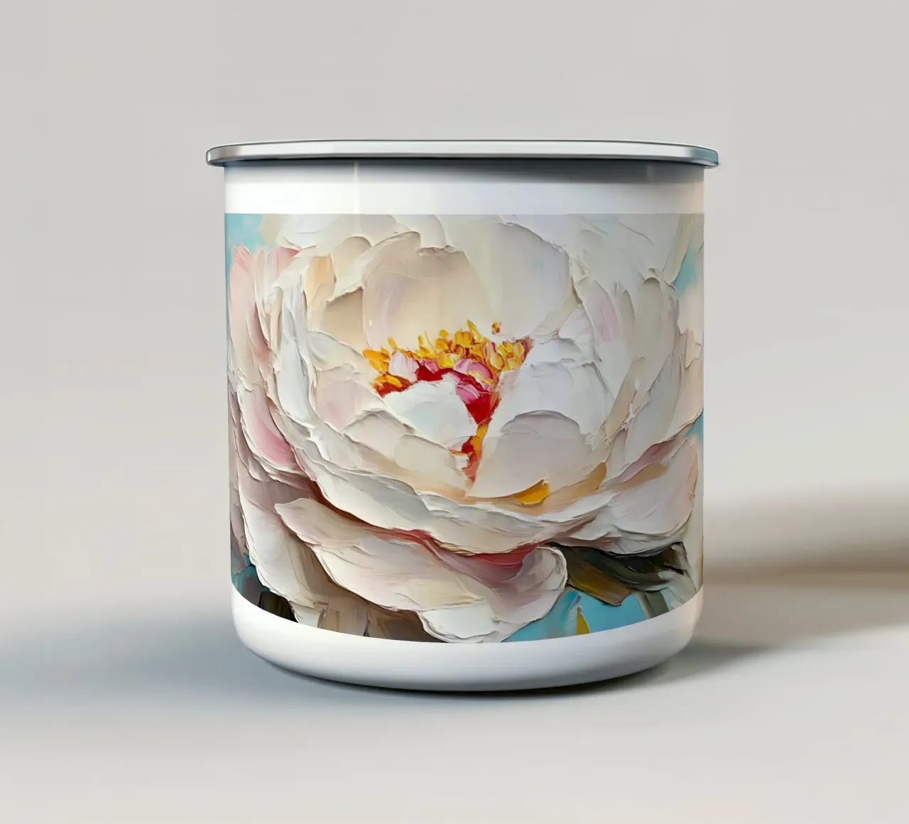 Impasto di peonie Feeby - Arte floreale in fiore testurizzata tazza in smalto da ClubArt