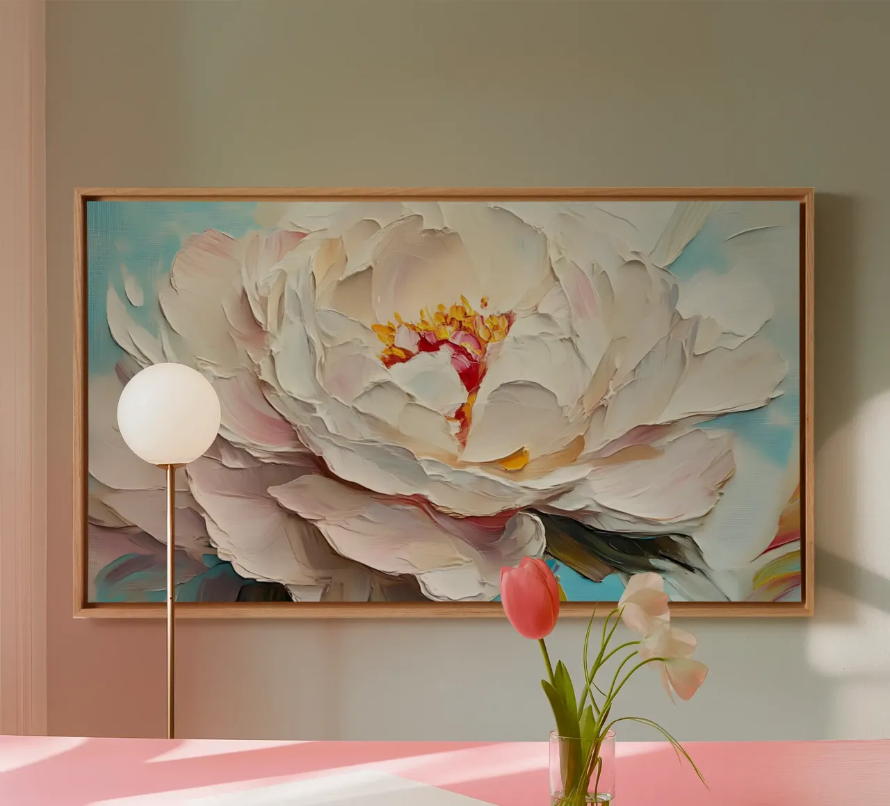 Feeby Pioen Impasto - getextureerde bloemsierkunst canvas met Baklijst van ClubArt