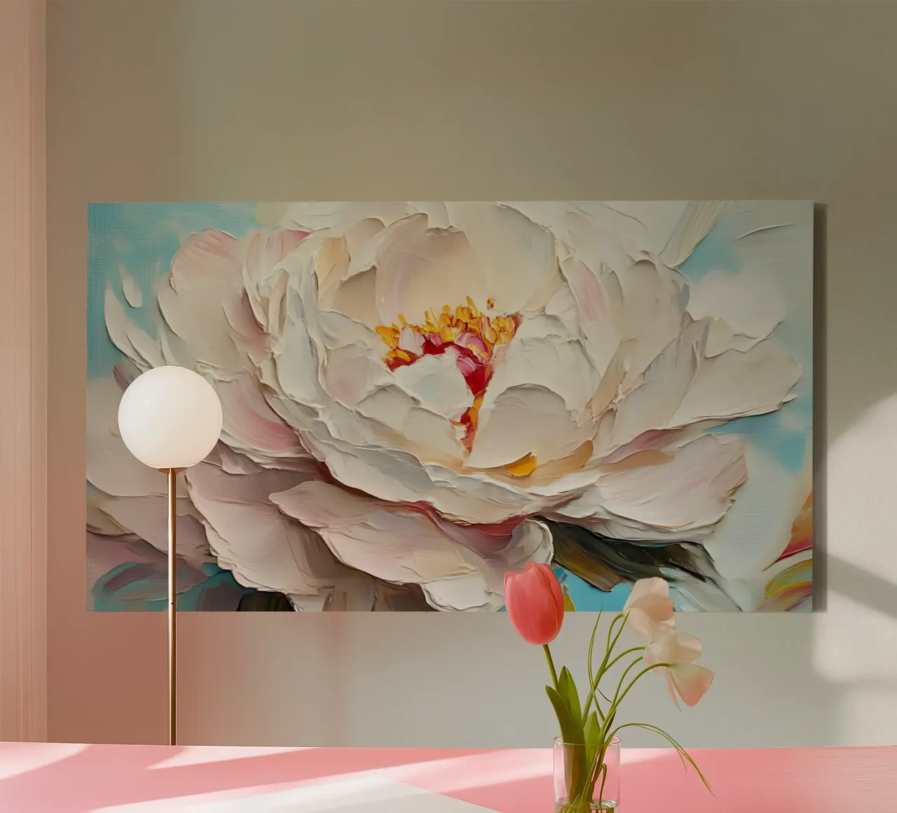 Feeby Pioen Impasto - getextureerde bloemsierkunst canvas met Baklijst van ClubArt