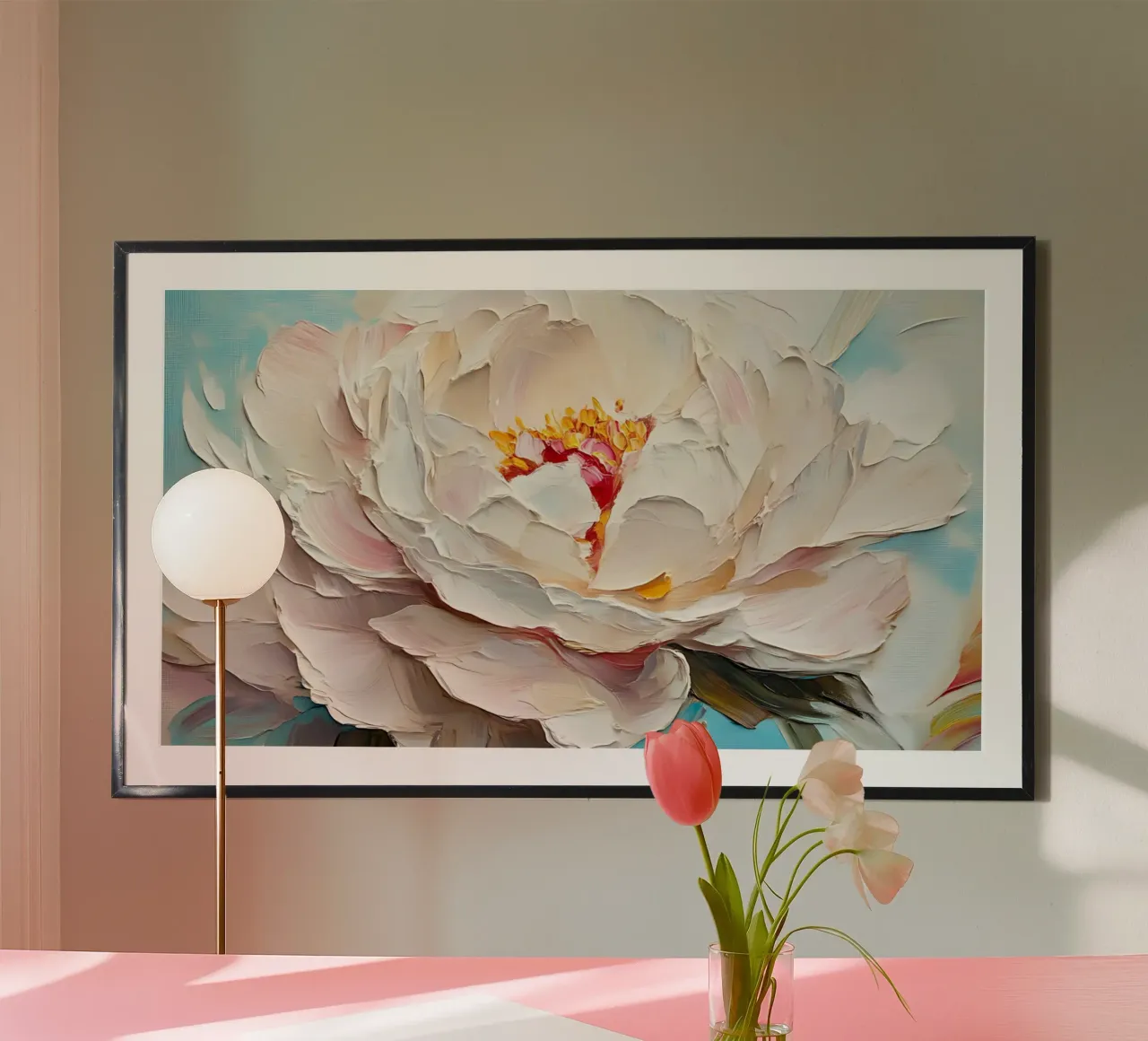 Impasto di peonie Feeby - Arte floreale in fiore testurizzata poster con telaio in plastica da ClubArt