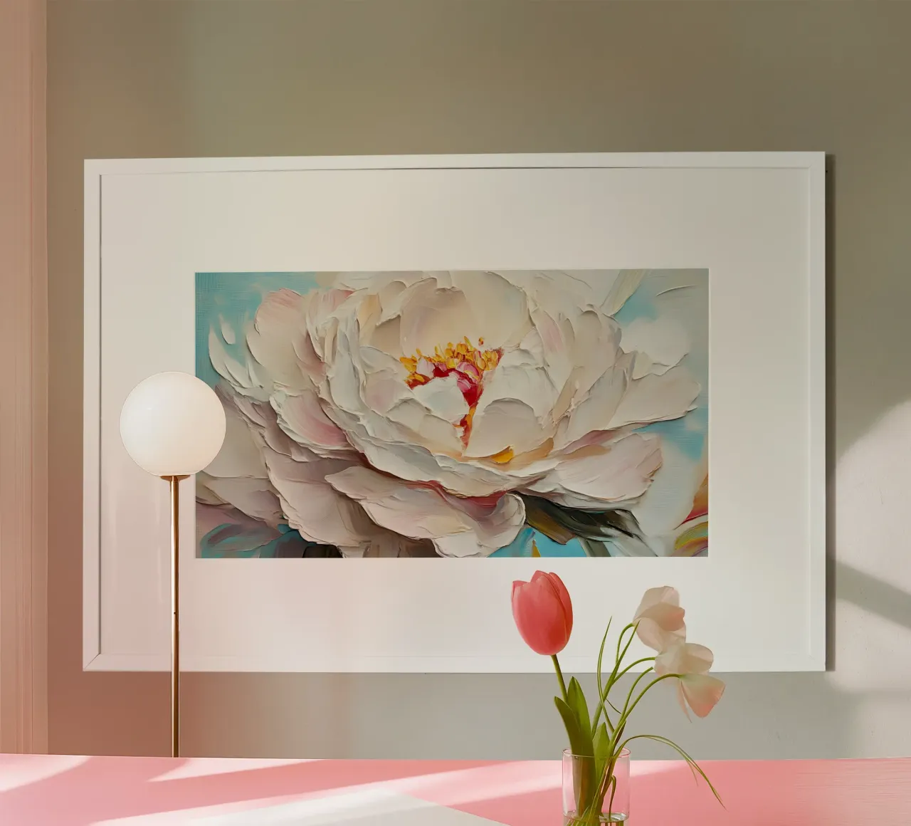 Impasto di peonie Feeby - Arte floreale in fiore testurizzata poster con telaio in plastica da ClubArt