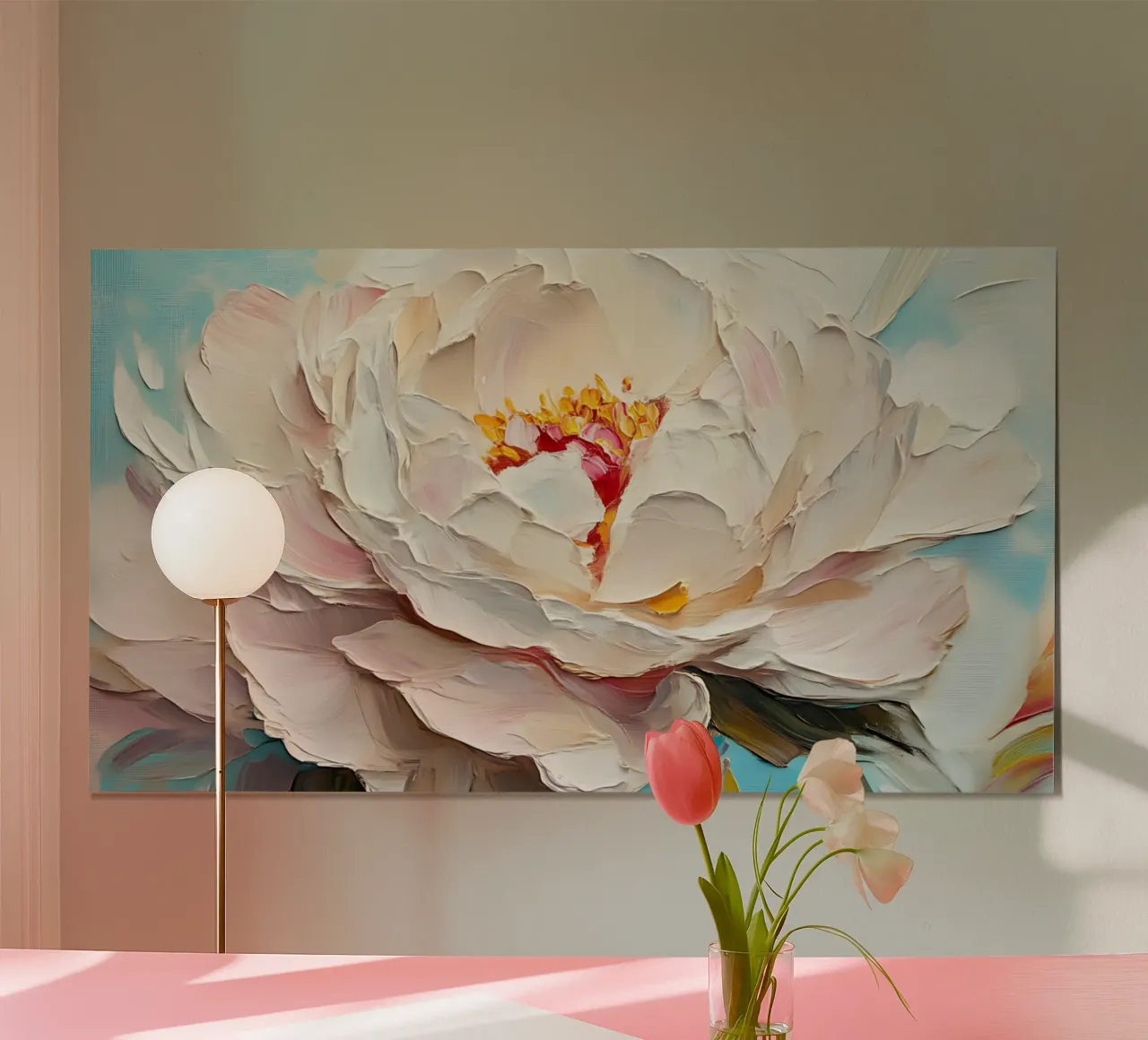 Impasto di peonie Feeby - Arte floreale in fiore testurizzata poster con telaio in plastica da ClubArt