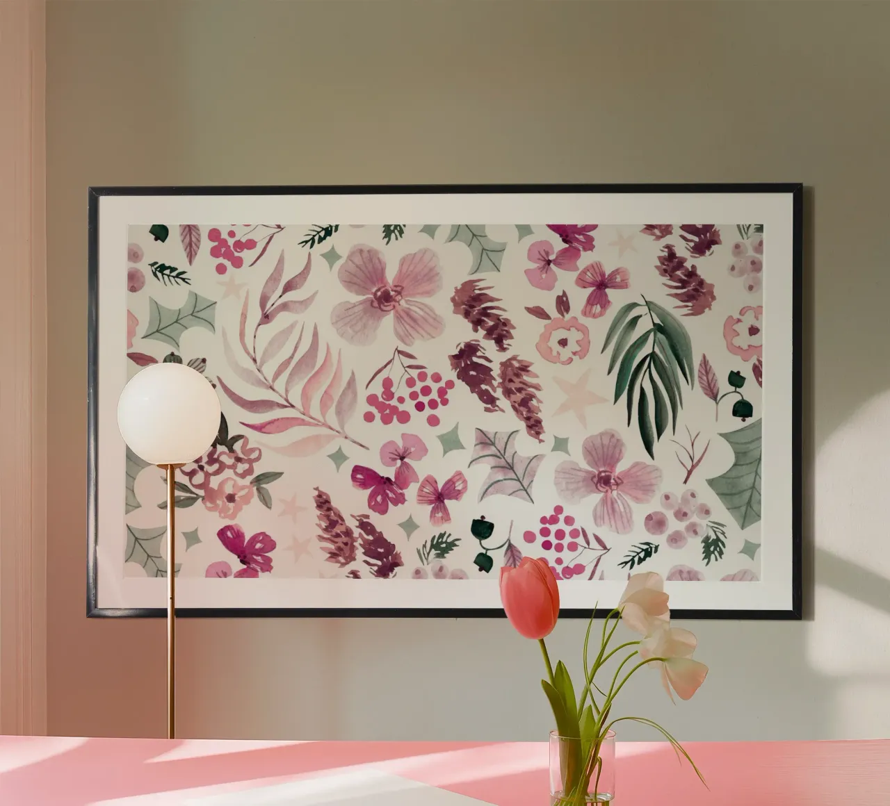 Stravagante motivo floreale invernale - Botanico pastello per le vacanze poster con telaio in alluminio da ClubArt