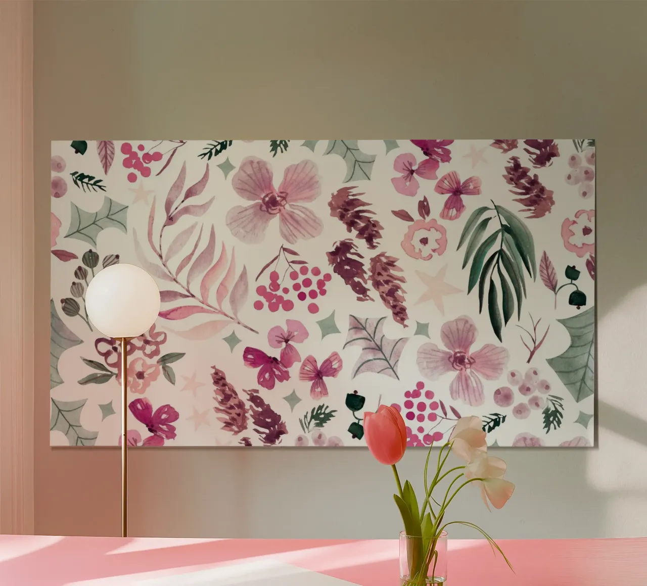 Stravagante motivo floreale invernale - Botanico pastello per le vacanze poster con telaio in alluminio da ClubArt