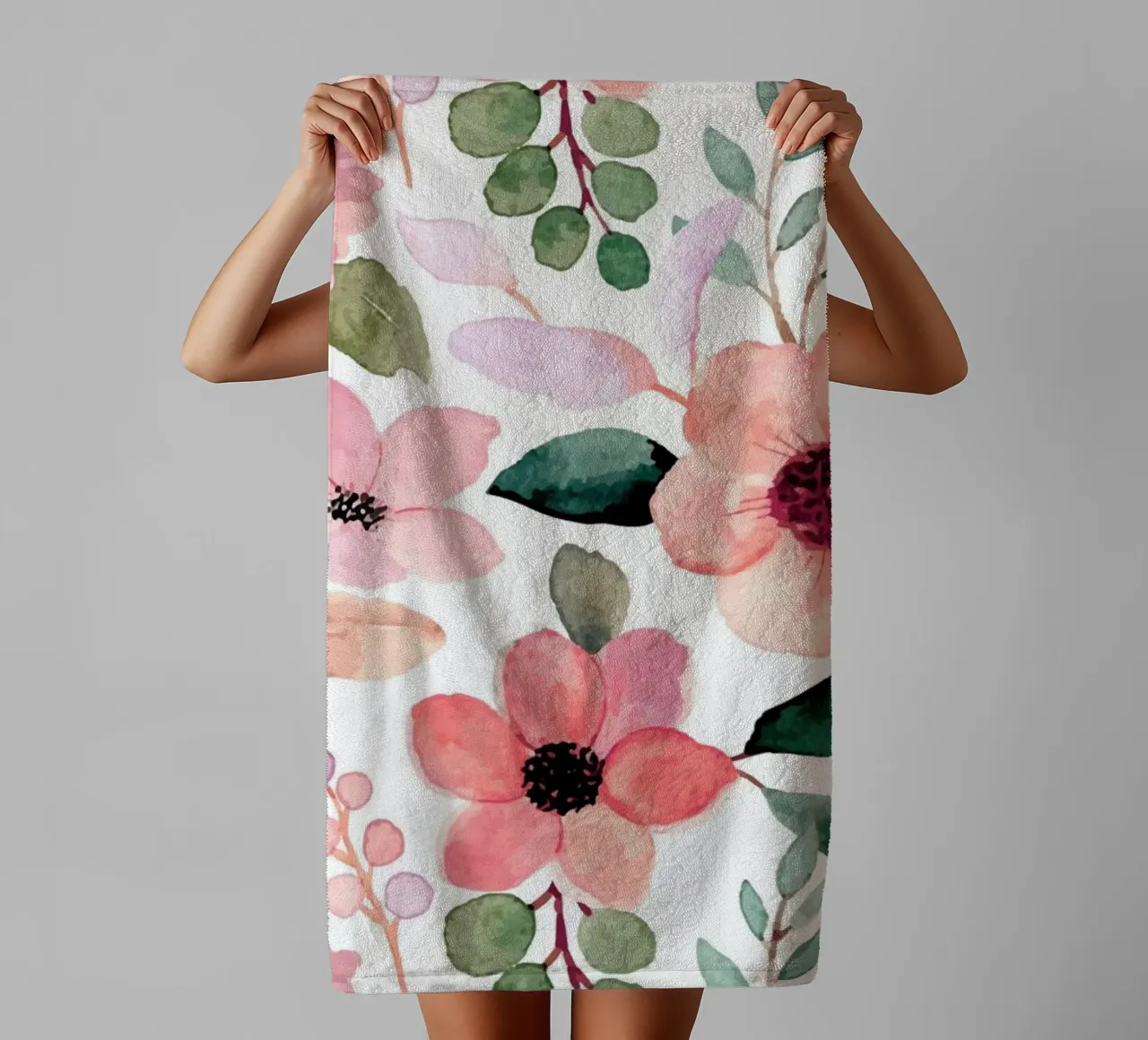Pink Peach Floral Pattern - Watercolor Botanical Print towel by ClubArt