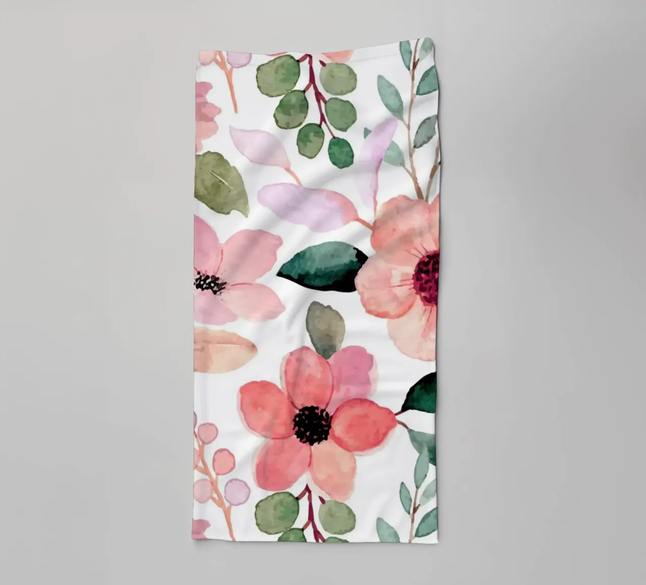 Pink Peach Floral Pattern - Watercolor Botanical Print towel by ClubArt
