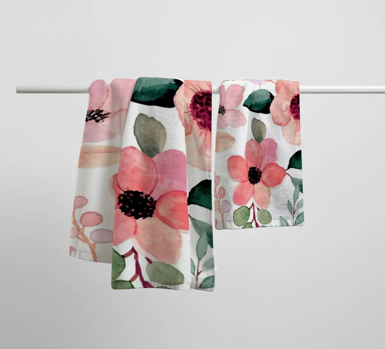 Pink Peach Floral Pattern - Watercolor Botanical Print towel by ClubArt