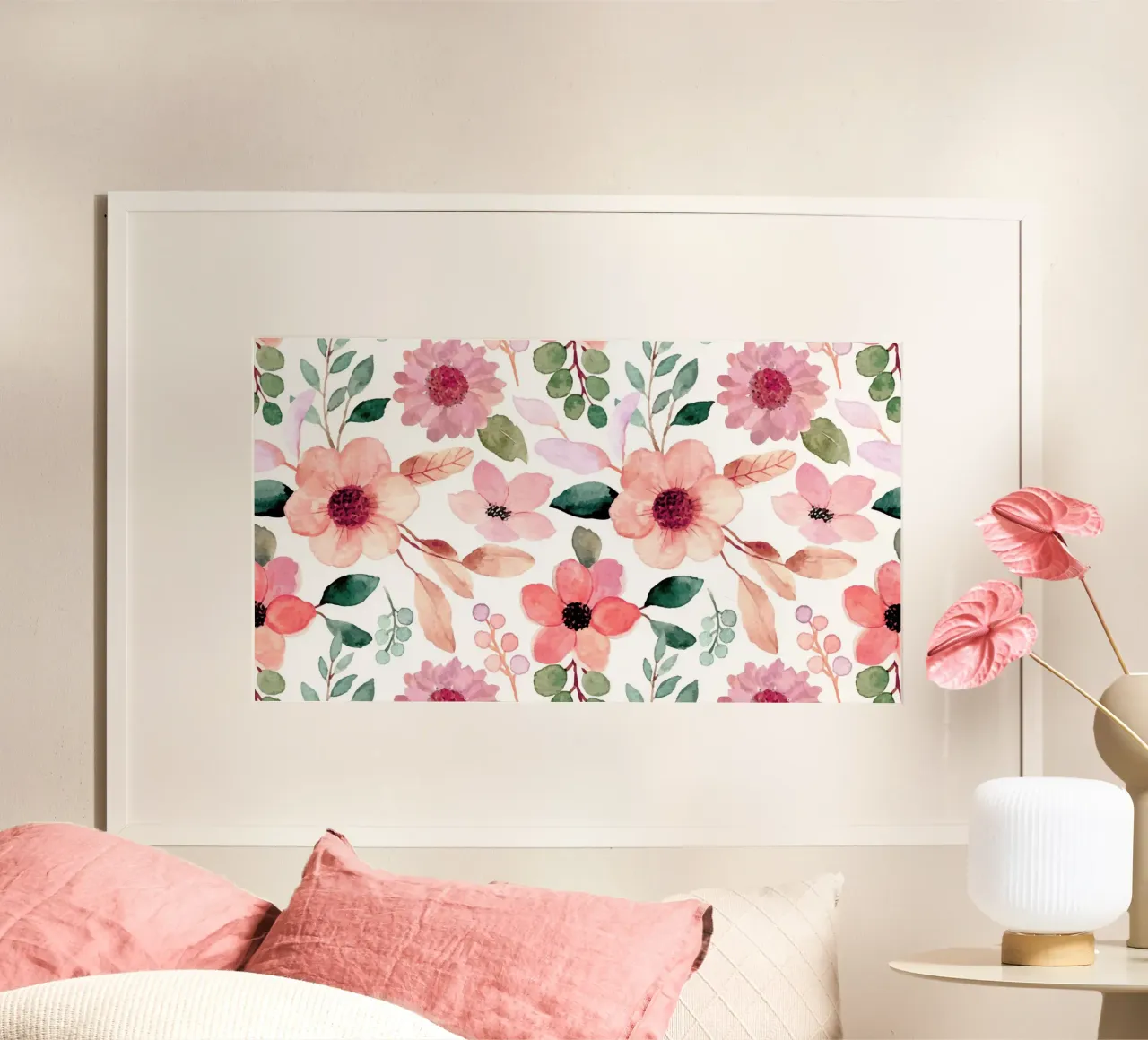 Pink Peach Floral Pattern - Watercolor Botanical Print poster by ClubArt